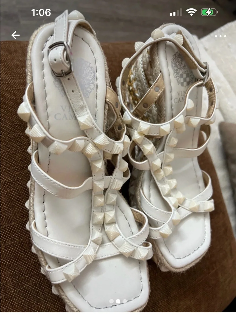 Vince Camuto Ivory Studded Espadrille Wedge Sandals